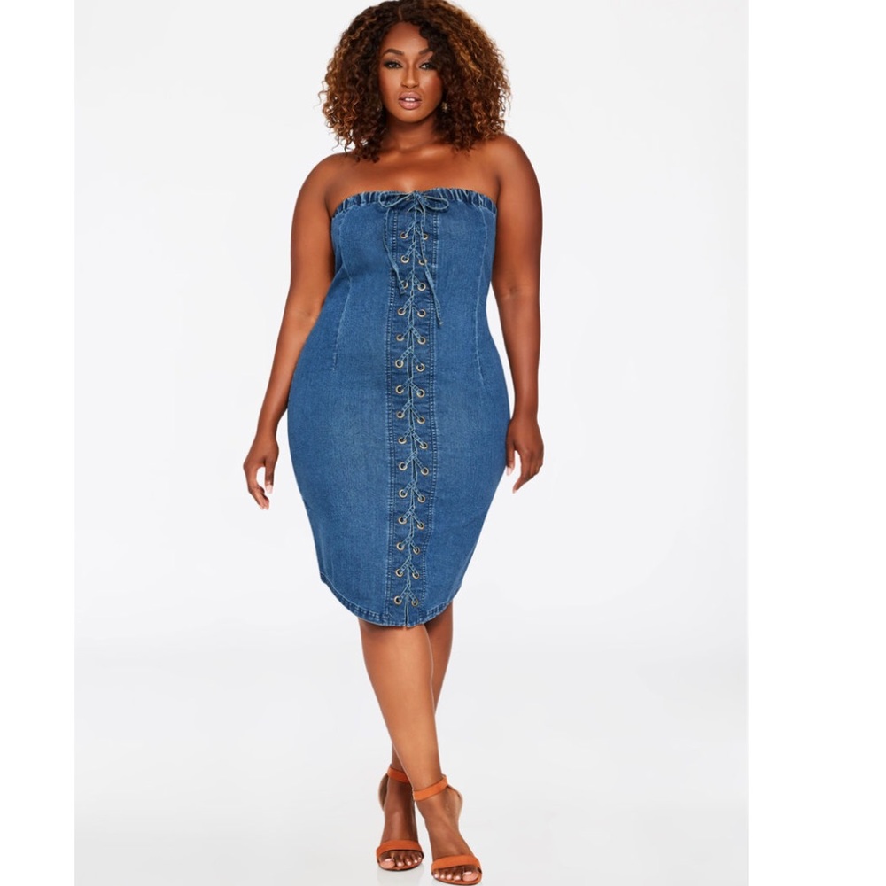 Plus Denim Lace Up Dress